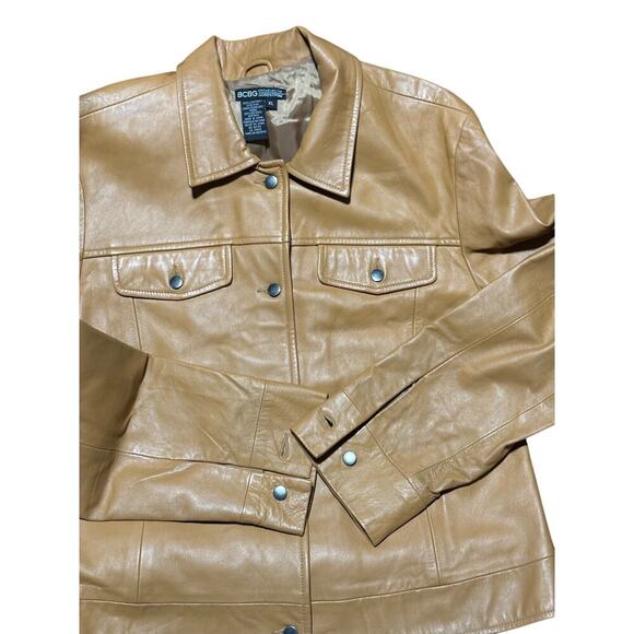 BCBG Women's Tan Leather Long Sleeves Button Front Jacket Size XL - Picture 4 of 8